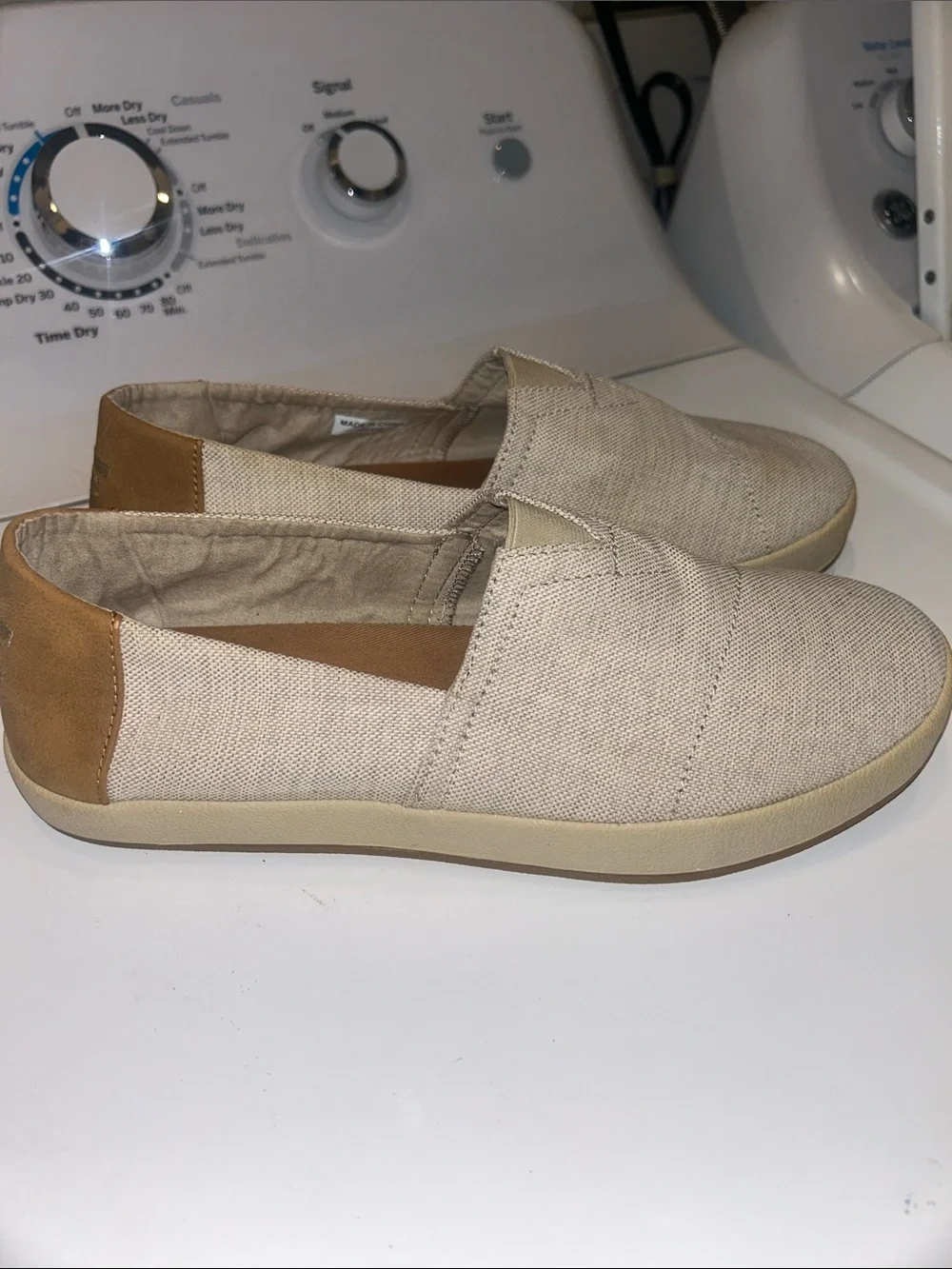 Toms Canvas Slip-On Shoes in Natural and Tan Heel